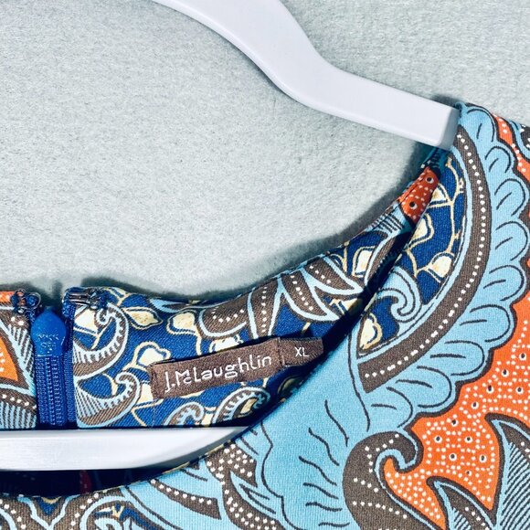 J Mclaughlin Dress Womens XL Blue Stretch Paisley Catalina Cloth Midi - Picture 5 of 14